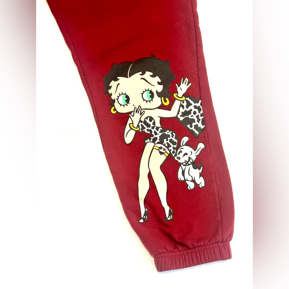 Betty Boop Graphic Burgundy Elastic Drawstring Joggers w/Pockets size L 11/13 - Picture 3 of 9